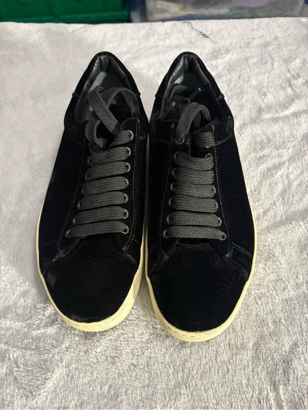 Tom Ford Black Velvet Low-Top Sneakers with Off-White Sole
